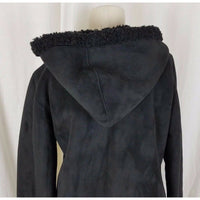 Esprit Vegan Sherpa Shearling Fur Faux Suede Hooded Parka Jacket Peacoat M