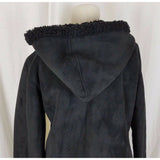 Esprit Vegan Sherpa Shearling Fur Faux Suede Hooded Parka Jacket Peacoat M
