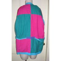 Colorblock Patchwork Quilted Wrap Open Front Belted Jacket Womens M Boho Hippie