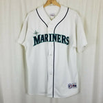 Majestic Vintage Mariners Jersey Men's XL Embroidered White Button Down Korea