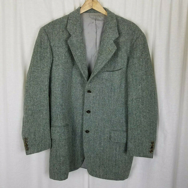 Cheo NYC Herringbone Tweed Wool Woven Sport Coat Jacket Mens 42 44 3 Button