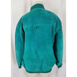 Pelle NY Bright Green LEATHER Full Button Up Bomber JACKET Womens M Knit Trim