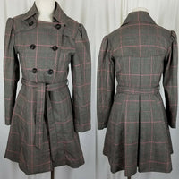 H&M Plaid Flirty Fit & Flare Double Breasted Belted Tie Sash Coat Womens 6 Pink