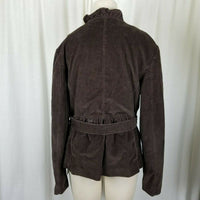 LL Bean Belted Tie Sash Ruffled Corduroy Blazer Jacket Womens 14 Chocolate Brown