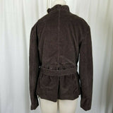 LL Bean Belted Tie Sash Ruffled Corduroy Blazer Jacket Womens 14 Chocolate Brown