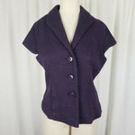 Coldwater Creek Wool Boucle Cap Short Sleeve Button Blazer Vest Plum Womens 10