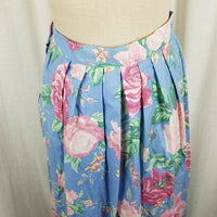 Vintage Floral Pleated Hippie Boho Maxi Twirl Skirt Antique Roses Womens 10 80s