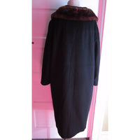 Juilliard Fabric Mid Century Mod Fur Collar Wool Coat Cloak Womens S M USA Black