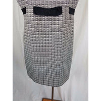 Jones Wear Dress Black & White Woven Mottled Tweed Belted Empire Waist Womens 14