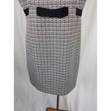 Jones Wear Dress Black & White Woven Mottled Tweed Belted Empire Waist Womens 14