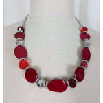 Red Ruby Colored Glass Beads BEADED NECKLACE Contemporary Statement Piece Bib