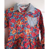 Vintage 70s Popsicle Brand 100% Cotton Long Sleeve Floral Denim Dress Girls 5