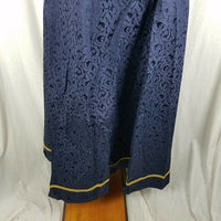 Handmade Vintage Long Maxi Jacquard Ribbon Trim Skirt Womens XL Blue Sheen Gold