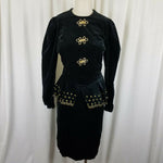 Jan Briggs Black Velvet Peplum Dress Gold Embellishments Womens 12 Vintage 80s