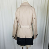 Esprit Short Belted Trench Rain Coat Jacket All Weather Womens L Black & Tan
