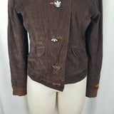 Adidas Germany Corduroy Blazer Jacket Womens M Chocolate Brown Knit Cuffs 2005