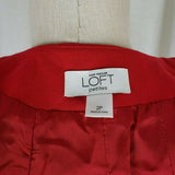 Ann Taylor Loft Petites Red Cropped Swing Jacket Womens 2P Collarless 3/4 Sleeve