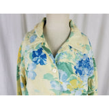 Orvis Yellow Floral Blue Flowers Art to Wear Jean Denim Shirt Jacket Womens S