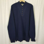 LL Bean Rag Wool Shawl Collar Henley Leather Buttons Knit Sweater Mens L Vintage