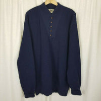 LL Bean Rag Wool Shawl Collar Henley Leather Buttons Knit Sweater Mens L Vintage