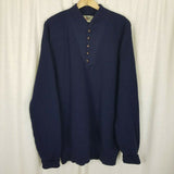LL Bean Rag Wool Shawl Collar Henley Leather Buttons Knit Sweater Mens L Vintage
