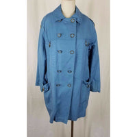 Vintage Powder Blue Canvas Deep Pile Fur Lined Winter Peacoat Coat Womens L 60s