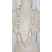 Strand Large Crochet Pink Beads Faux Pearl BEADED NECKLACE Vintage Contemporary