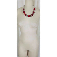 Red Ruby Colored Glass Beads BEADED NECKLACE Contemporary Statement Piece Bib