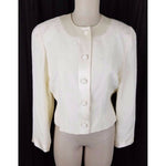 Vintage Andrew Harvey Collarless Floral Brocade Blazer Jacket Womens 8 USA Ivory