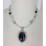Faux Black Onyx Crystal Pendant Choker Necklace Silver Chain Charm Resin Beaded