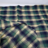 Vintage Soft Cotton Plaid Woven Fabric 1+ yards Green Tan Navy Tartan Scotch