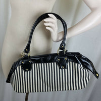 Tamara Boston Black & White Pinstriped Woven Twill Shoulder Bag Handbag Purse