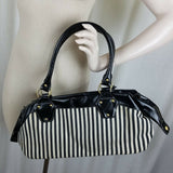 Tamara Boston Black & White Pinstriped Woven Twill Shoulder Bag Handbag Purse