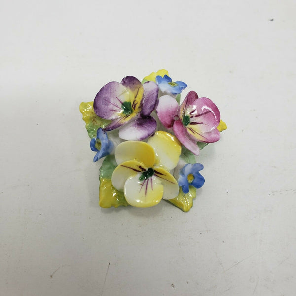 Vintage Artone Bone China Violets Flowers Pin Brooch Made in England 1.25”