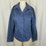 LL Bean 100% Cotton Button Up Safari Field Jacket Blazer Womens 8 Blue Riding