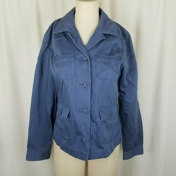 LL Bean 100% Cotton Button Up Safari Field Jacket Blazer Womens 8 Blue Riding