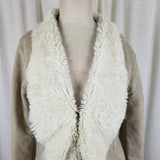 Mystree Vegan Faux Suede Sherpa Lined Drape Ruffled Swing Jacket Coat Womens S