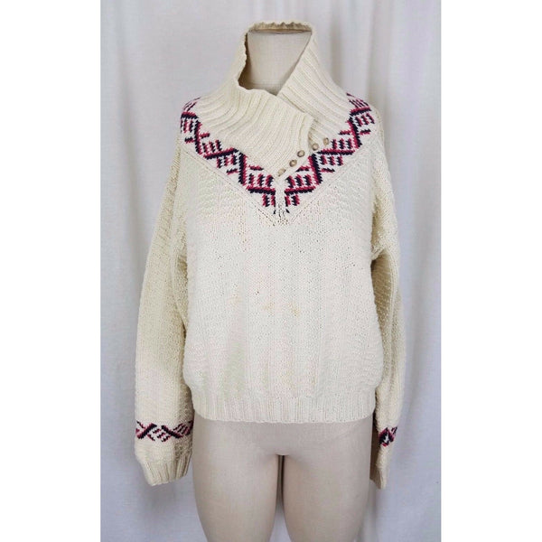 Vintage LL Bean Funnel Neck Shawl Collar Knit Sweater Womens M Winter White USA