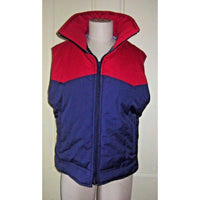 Mrs Duckworth Full Zip Up Plaid Flannel Lined Western Colorblock Vest Womens L Red & Navy Blue Puffer Sleeveless Parka Contrast