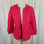 Talbots Linen Open Front Swing Blazer Jacket Womens 8 3/4 Sleeves Bright Pink
