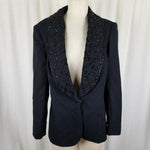 John Meyer Norwich Beaded Black Wool Blazer Jacket Womens 10 Removable Collar