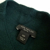 Ann Taylor Petite Fitted Knit Sweater Dress Womens XSP Dark Green Faux Buttons