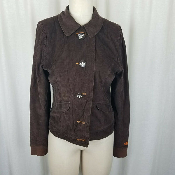 Adidas Germany Corduroy Blazer Jacket Womens M Chocolate Brown Knit Cuffs 2005