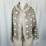 Beluva San Francisco Boutique Ruffles Woven Open Front Swing Jacket Womens M Tan