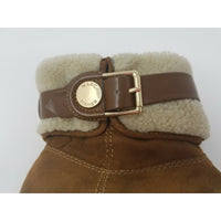 Marc Fisher Buckle Ankle Boots Faux Fur Shearling Suede Side Zip Tan Women's 7M