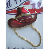 Red Hattitude Hat Society Eyeglass Holder Pin Brooch 18 kt Gold Finish Cowboy