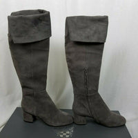 Vince Camuto Tall Knee Hi Gray Leather Fold Over Riding Boots Boho Womens 7.5