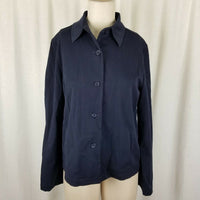Talbots Stretch Button Up Heavyweight Shirt Lightweight Jacket Womens 8 Navy