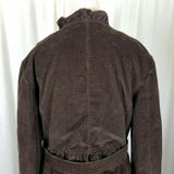 LL Bean Belted Tie Sash Ruffled Corduroy Blazer Jacket Womens 14 Chocolate Brown