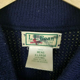 LL Bean Rag Wool Shawl Collar Henley Leather Buttons Knit Sweater Mens L Vintage
